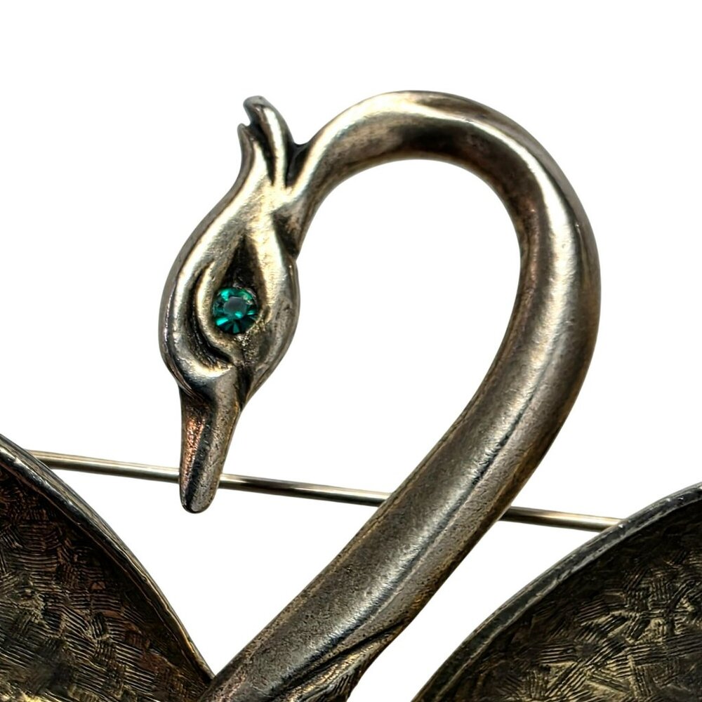 Vintage Swan Brooch Rhinestones Figural Bird Pin Mid Century Statement Gold-Tone - Picture 14 of 15